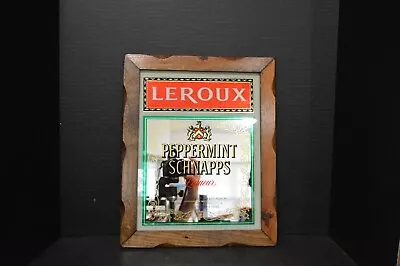 Vintage Leroux Peppermint Schnapps Liqueur Bar Mirror With Wood Frame • $24.99