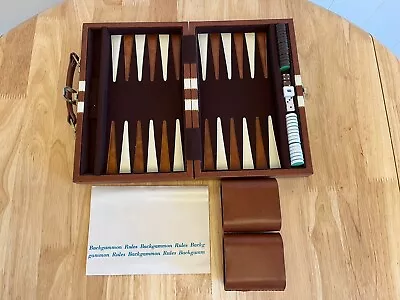 Vintage Small Travel Backgammon Set Instruction Faux Leather Clasp • $21