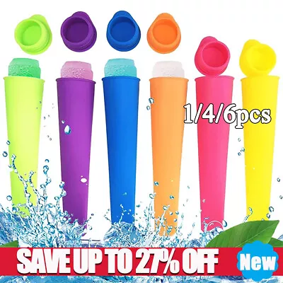 6x Silicone Ice Cream Pole Mold Lollies Maker Push Up Yogurt Jelly Lolly Mould • £2.62