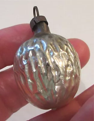 Vintage Feather Tree Glass Christmas Ornament Silver Walnut Embossed Figural Nut • $18