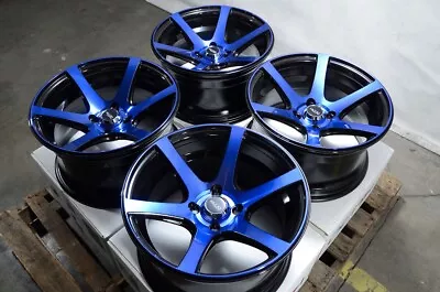 15x8 4x100 15mm Black Blue Wheels Rims Cobalt Spark Civic Scion XB Corolla Yaris • $639