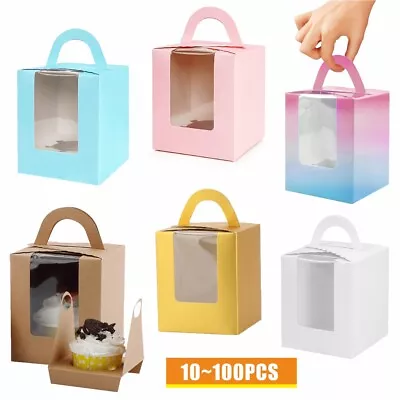 10-50Pcs Cupcake Boxes For Packaging Cookie Boxes With Window And Handle UK • £6.99