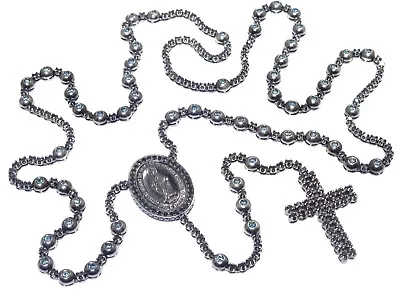 $5175 • Buy 10k White Gold Black Rhodium W/13.00tcw Black & Blue Diamond Cross Rosary Chain 