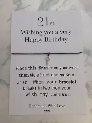 21st Birthday Wish Bracelet Gift /Black Cord & Key/Wishing You A Happy Birthday • £3.25