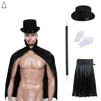 Kids Magician Dress Up Costume Top Hat Cape Magic Wand White Gloves For Party   • £9.80