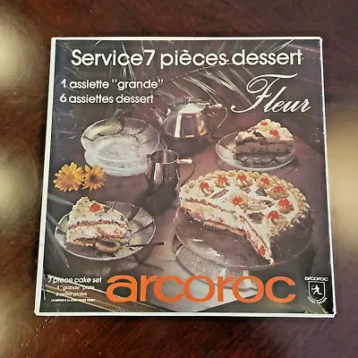 Vintage Arcoroc Fleur 7 Piece Cake Desert Set New In Box • $25