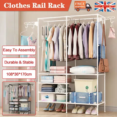 £23.99 • Buy Heavy Duty Iron Clothes Rail Storage Garment Shelf Hanging Display Stand Rack UK