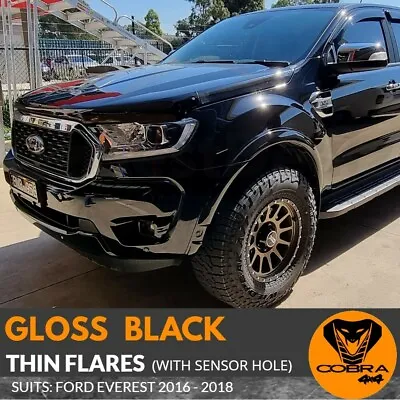 $269 • Buy Gloss Black Thin Flares Fits Ford Everest 2016 - 2021 Skinny Fenders With Sensor