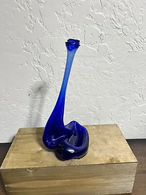 Vintage 1970’s Cobalt Blue BOTTLE MELTED ART Stretch Glass 10.5” Philips USA • $45