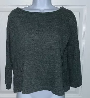 Madewell Sz SMALL Green Musica 3/4 Sleeve Boxy Cropped Pullover Top EUC • $8.99