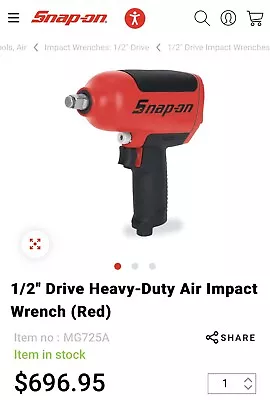 Snap-On 1/2” Drive Air Impact Wrench MG725  Pneumatic Tool USA • $500