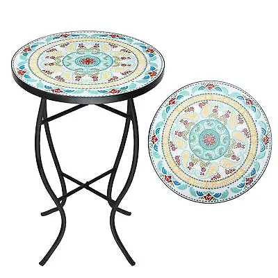 Mosaic Patio Side Table Outside Accent Round End Small Coffee Table Best Quality • $65.21