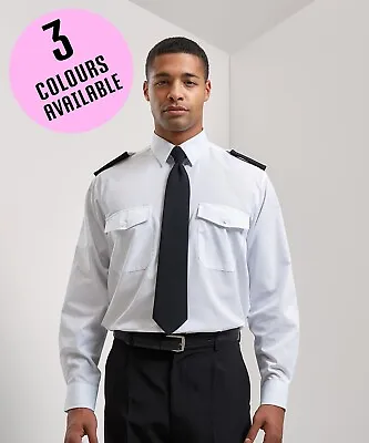 Mens LONG Sleeve Pilot Security Shirt Business Work Smart Formal Uniform PR210 • £21.75