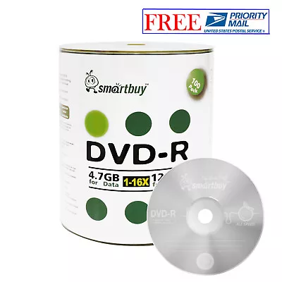 100 Pcs SmartBuy Blank DVD-R DVDR 16X 4.7GB Logo Top Surface Recordable Disc • $20.69