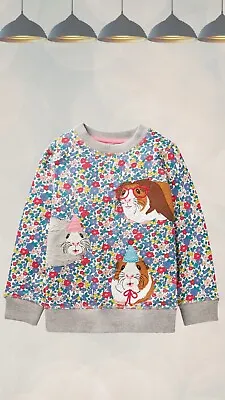 Ex Mini Boden Girl's Long Sleeve Guinea Pig Applique Floral Sweatshirt In Multi • £18.74