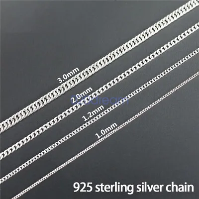 Real 925 Sterling Silver Curb Chain Necklace 1.2-3.0mm Unisex Stamped Italy • $9.49