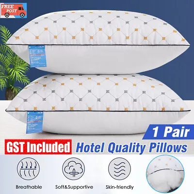 2 Pack Hotel Quality Pillows Checked Ultra Plush Home Bed Standard Pillows AU • $29.66