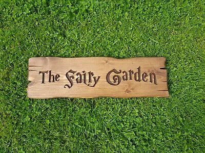 Fairy Garden Rustic Carved Wooden Sign • £12.99