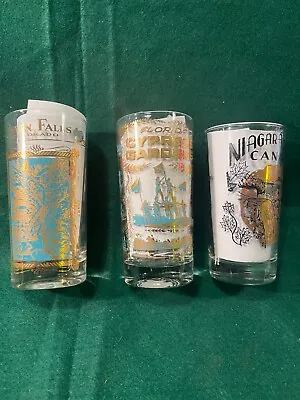VTG MID CENTURY COLLECTORS GOLD And Teal Souvenir Drinking Glasses (3) • $19.95