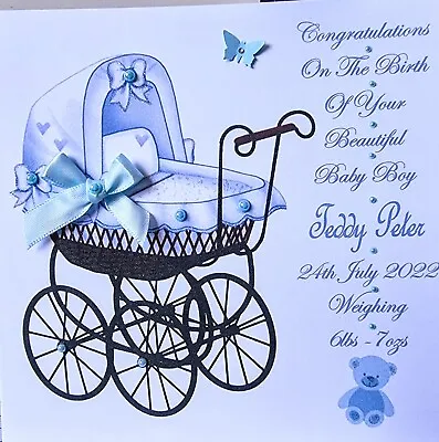£3.99 • Buy Handmade Personalised New Baby Boy Card Christening Card Baby Shower Blue/ Pink 