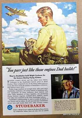 Studebaker Wright Cyclone / Interwoven War Bonds  Magazine Print Ad 1943 7 X 10 • $8.95