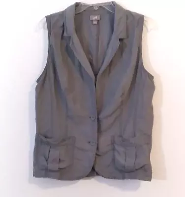 J Jill Women's Vest Silk Linen Blend Green Cargo Lightweight Pockets Gray Sz L • $24.99