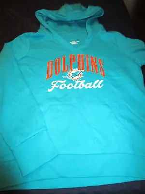 New Nfl Womens V Neck Miami Dolphins Hoodie Hooded Sweatshirt Dolphins Blue Lg • $24.29
