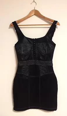 £20 • Buy Maniere De Voir Black Vegan Leather Corset Mini Dress Size 8