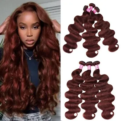 Mongolian Reddish Brown Body Wave 3 Bundles Human Hair Weaves Wavy Cooper Red US • $78.75
