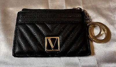 Victoria Secret Black Quilted Gold Logo Card/Coin Case Wallet~ Faux Leather • $10.88