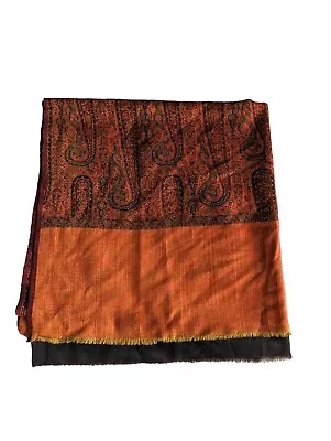 Vintage Large Orange Boho Wool Paisley Pashmina Shawl Wrap • $34.65