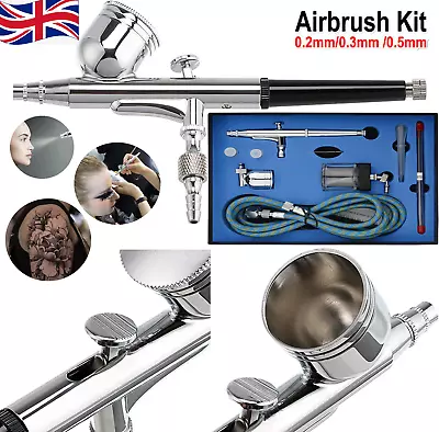 Airbrush Kit Dual Action Spray Gun Model Paint Tattoo 0.2/0.3/0.5MM For Nail Art • £15.99