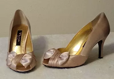 Nina New York -Gold - Shimmer/Satin High Heels With Bow - Size 5-1/2M -Pre-owned • $30