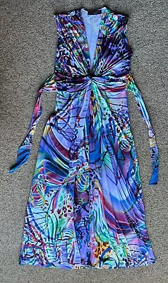 Vercia Purple Multi Colour Abstract Print Sleeveless V Neck Maxi Dress Uk14 • £4