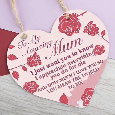 £3.99 • Buy Mothers Day Gift Hanging Sign For Mum Nan Heart Love Sign Plaque Birthday