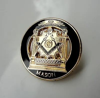 Formal Freemason Mason Lapel Pin Badge Geometry Altar Square Compass Black Gold • £5.99