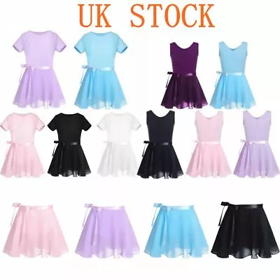 £12.79 • Buy Girls Short Sleeve Ballet Leotard With Tulle Tutu Skirt Set Gymnastic Dance Wear