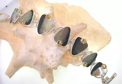 Marta Howell 925 Silver Black-Lip Mother Of Pearl Citrine Gemstone Bracelet #9 • $425