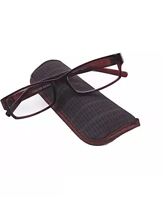 Derick Reading Glasses Mens Readers Foster Grant Brown Rectangle Frame W/ Case • $7.19