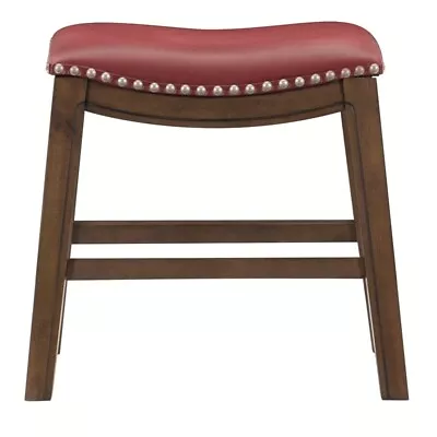 Pemberly Row 20  Transitional Faux Leather Saddle Dining Stool In Red • $78.36