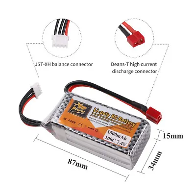 7.4V 1500mAh 100C 2S LiPo Battery With Deans T Plug For RC Car Helicopter Boat • $30.39