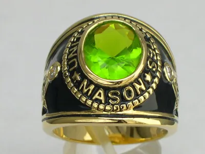 12X10 Mm United States August Green Peridot Stone Mason Masonic Men Ring 7-15 • £38.60
