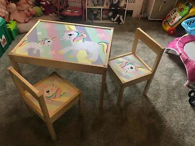 £29.99 • Buy Personalised STICKER ONLY For IKEA Kids Table And 2 Chair With Unicorn Stripes 