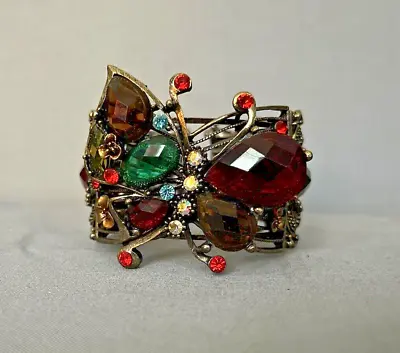 Vintage Jewelry - Gold Tone - Multicolor - Butterfly - Hinged Cuff Bracelet • $5