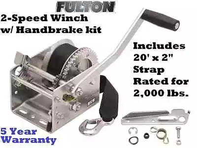 FULTON 2 SPEED TRAILER WINCH 2000 Lbs W/ BRAKE KIT & STRAP Z-MAX 600 ZINC BOAT • $165.19