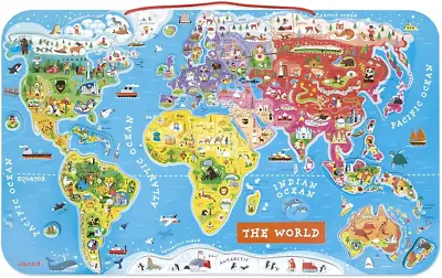 Janod Wooden Magnetic World Map Puzzle - 92 Magnetic Pieces - 70 X 43 Cm - - 7 • £42.76