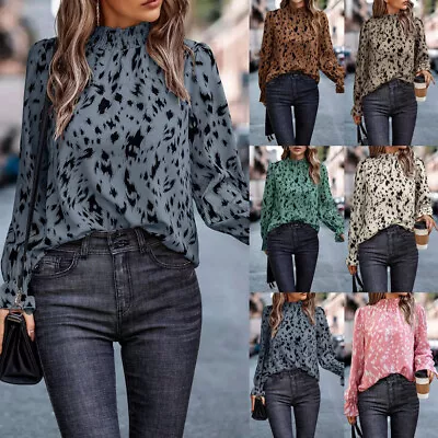 Ladies Casual Long Sleeve Tops Shirts OL Work Blouse Loose Tee Tunic Size 6-18 • £11.99