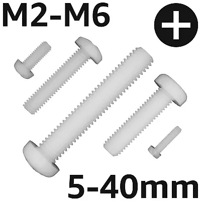 White Nylon Phillips Machine Screws M2 M2.5 M3 M4 M5 M6 Plastic Screw Bolt • £3.76