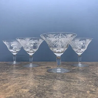 Set Of 4 Vintage Morgantown MILAN Stem 7668 Low Sherbet Glasses 4-1/4 H Etched • $34.99