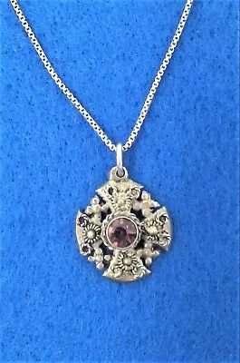 $40 • Buy Vtg Jerusalm Sterling Silver Maltese Crusader Cross Pendant Necklace W/ Amethyst